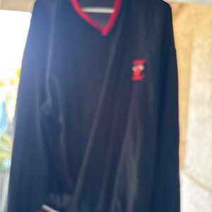 Black V-Neck Sweater with Red Accents